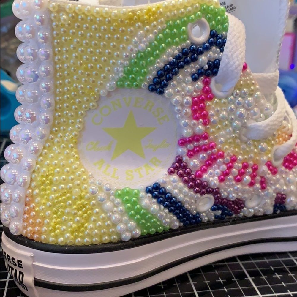 Converse Tie Dye Pearl Encrusted Statement Sneakers - Picture 3 of 4